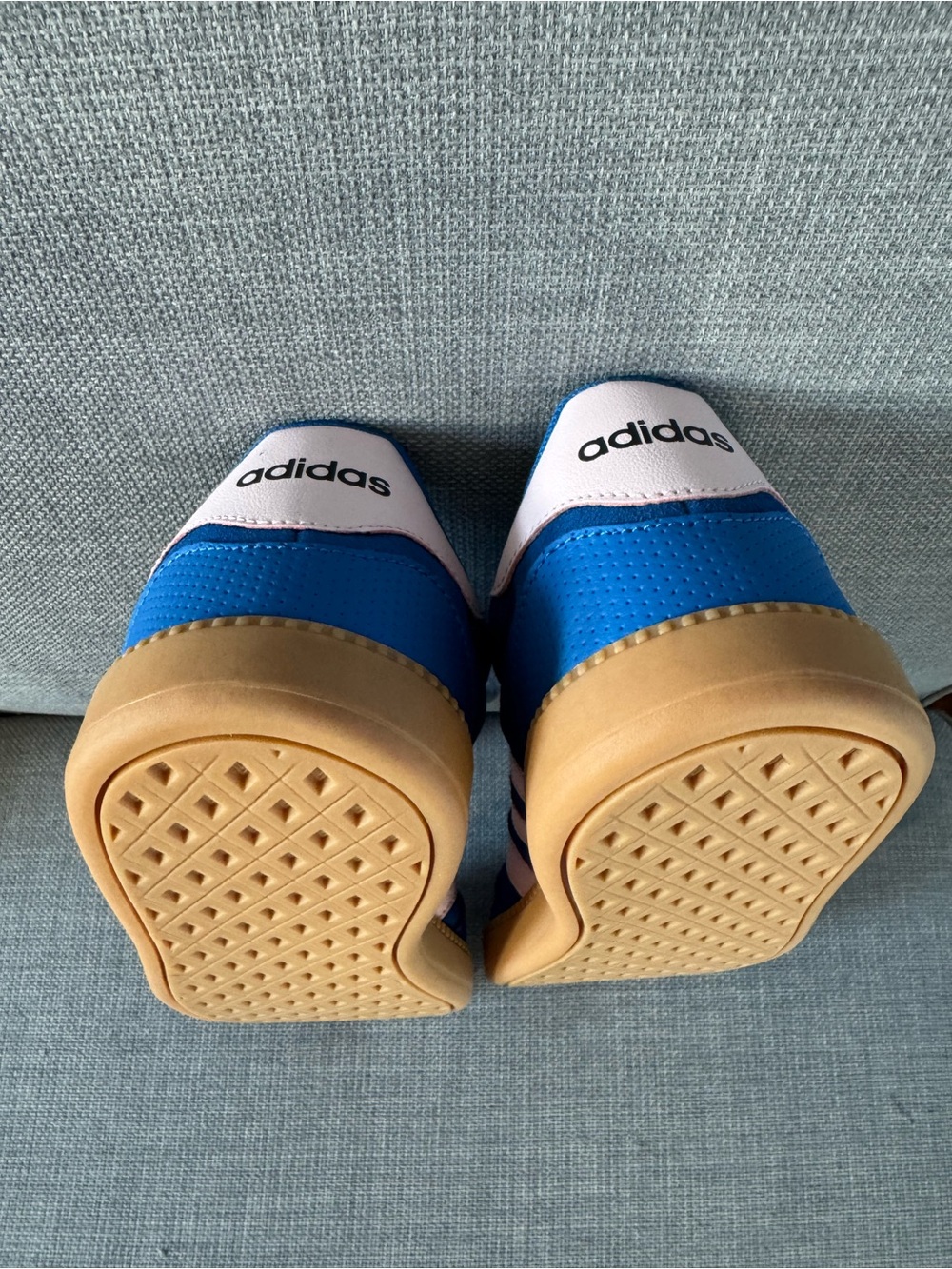 adidas Women's Sneakers Blue with Pink Stripes and Gum Sole - Picture 6 of 7